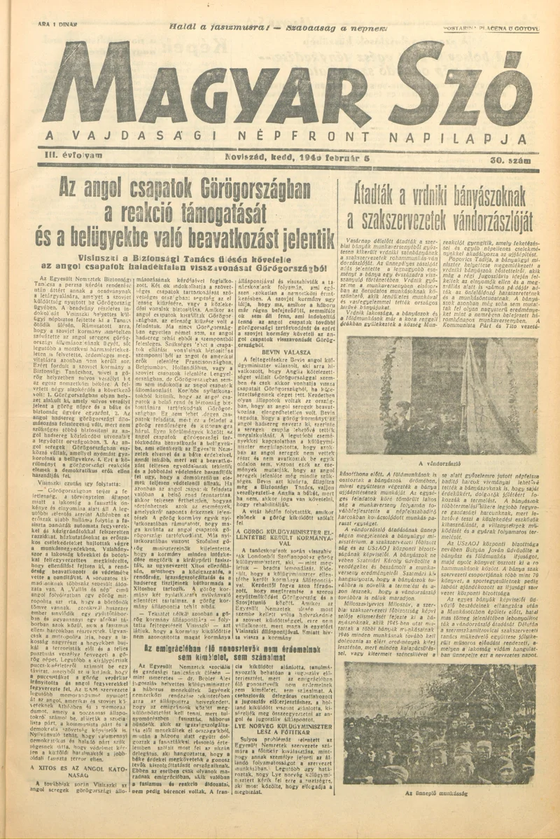 Magyar Szó, 3. évf. 1946. február 5. 30. sz. 1–4. oldal