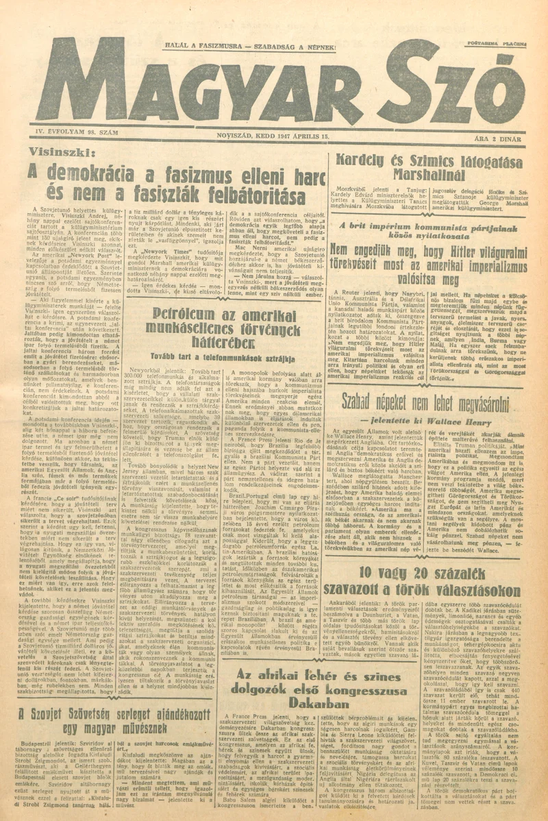 Magyar Szó, 4. évf. 1947. április 15. 98. sz.