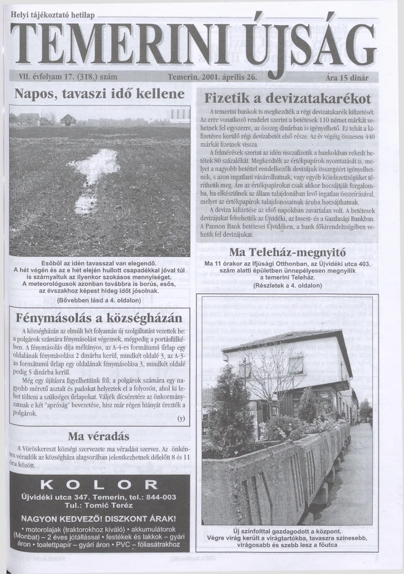 Temerini Újság, 7. évf. 2001. április 26. 17. sz.