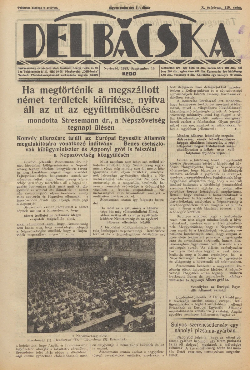 Délbácska, 10. évf. 1929. szeptember 10. 210. sz.