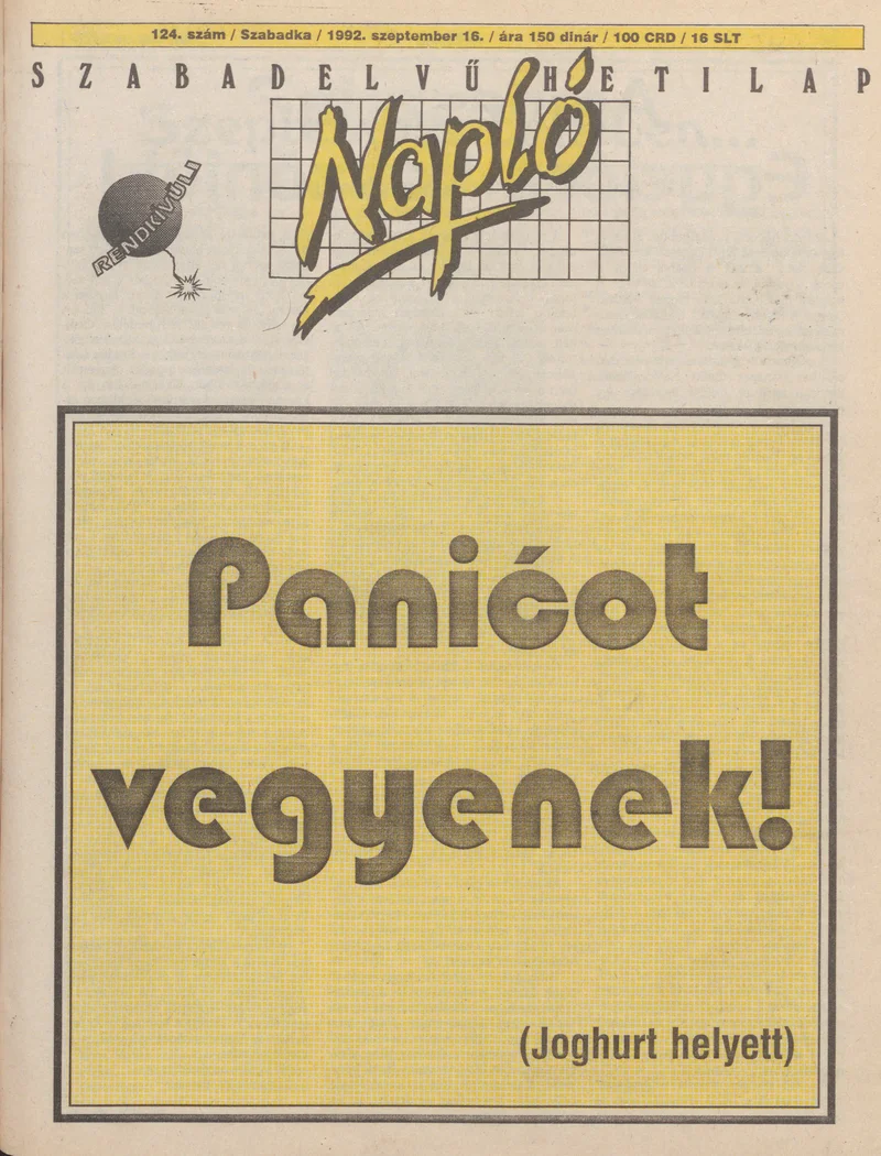Napló - Szabadelvű hetilap, 3. évf. 1992. szeptember 16. 124. sz.