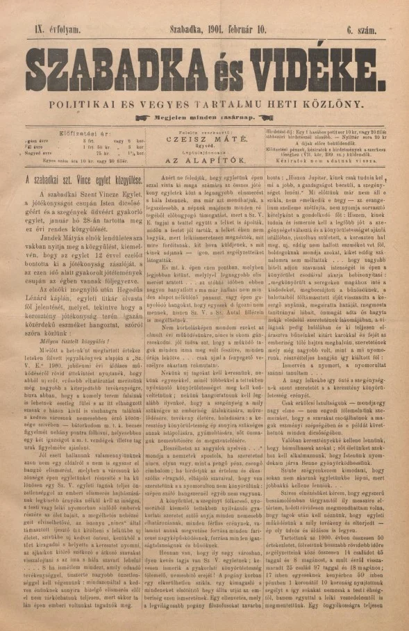 Szabadka és vidéke II, 9. évf. 1901. február 10. 6. sz.