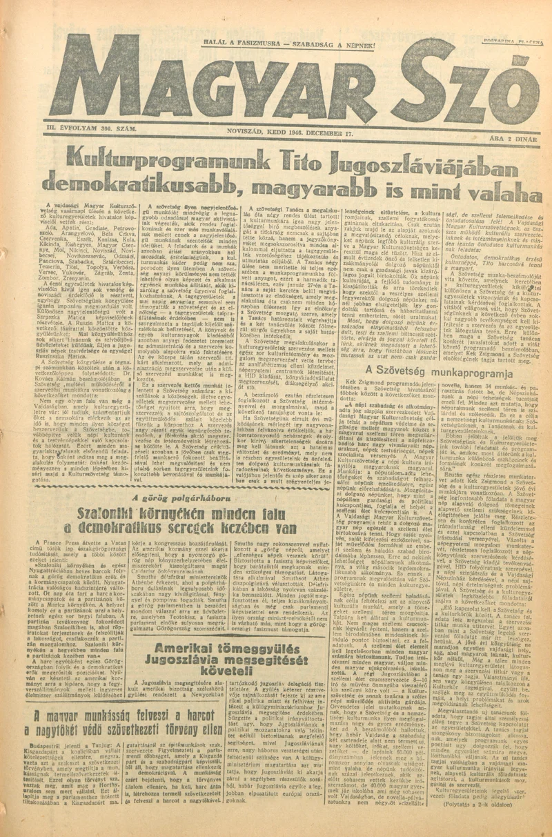 Magyar Szó, 3. évf. 1946. december 17. 300. sz. 1–6. oldal