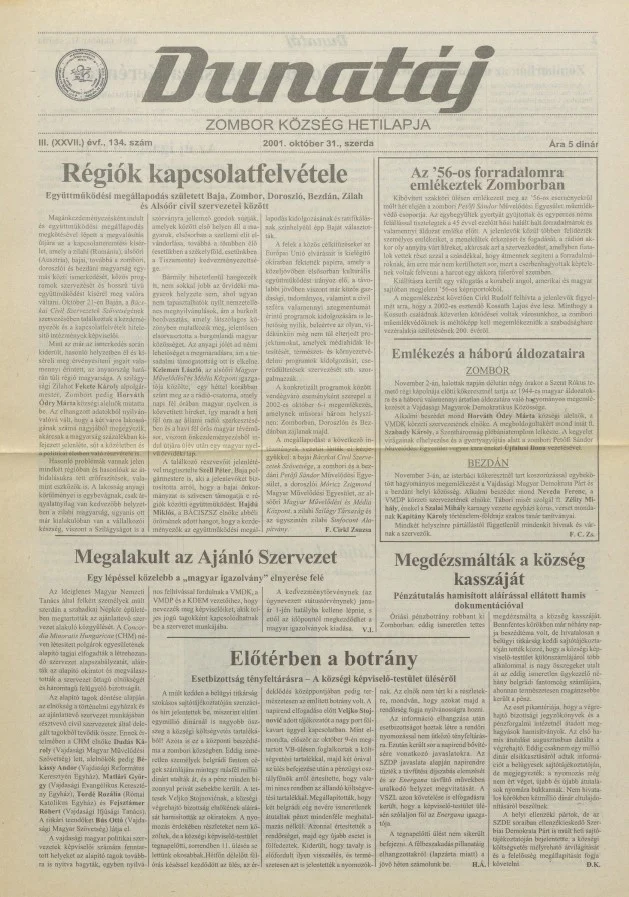Dunatáj, 3. évf. 2001. október 31. 134. sz.