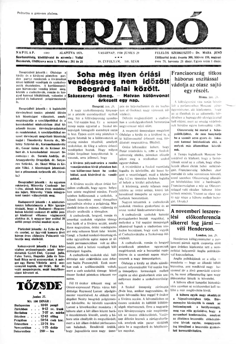 Híradó, 59. évf. 1930. június 29. 148. sz.