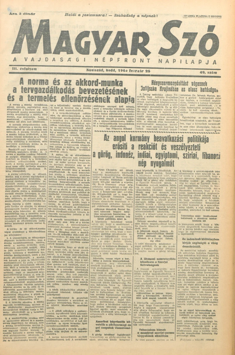 Magyar Szó, 3. évf. 1946. február 26. 49. sz. 1–6. oldal