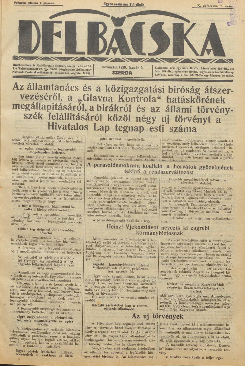 Délbácska, 10. évf. 1929. január 9. 7. sz.