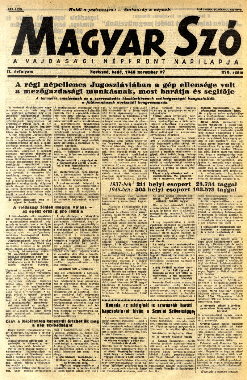 Magyar Szó, 2. évf. 1945. november 27. 276. sz. 1–6. oldal