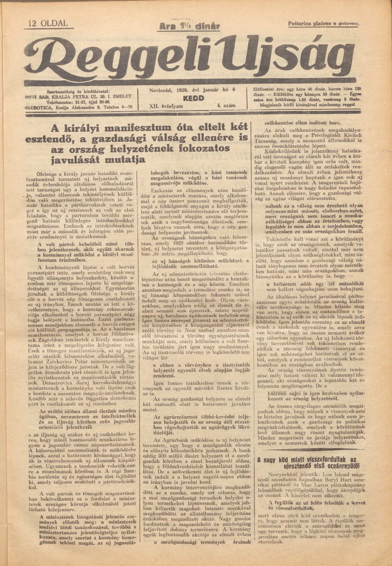 Reggeli Újság, 12. évf. 1931. január 6. 4. sz.