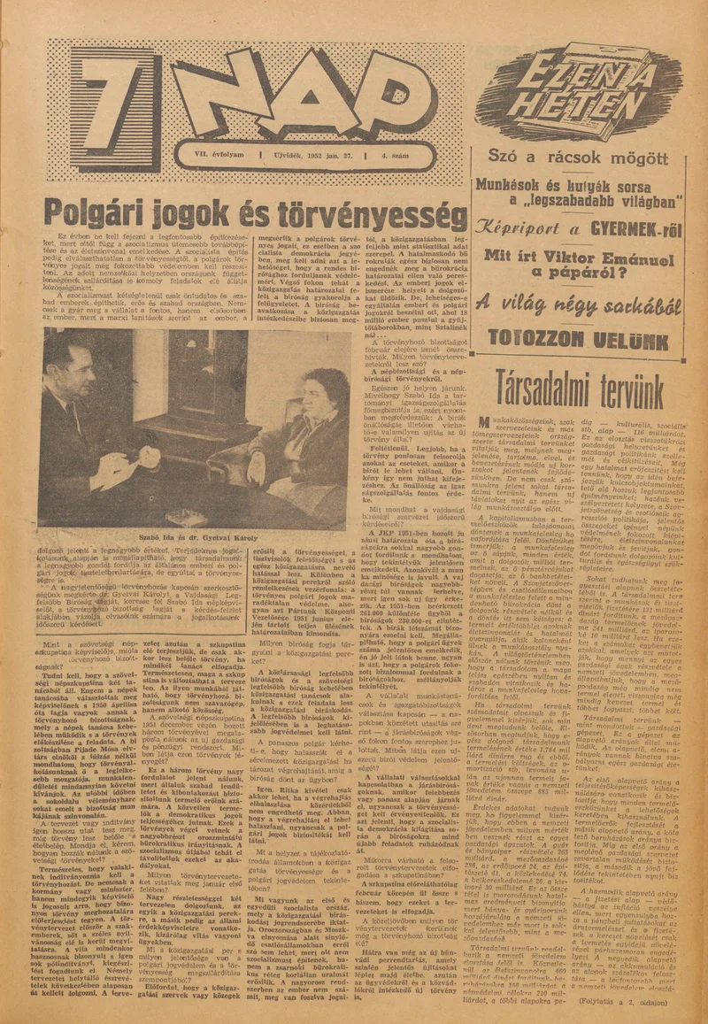 7 Nap, 7. évf. 1952. január 27. 4. sz. 1–12. oldal