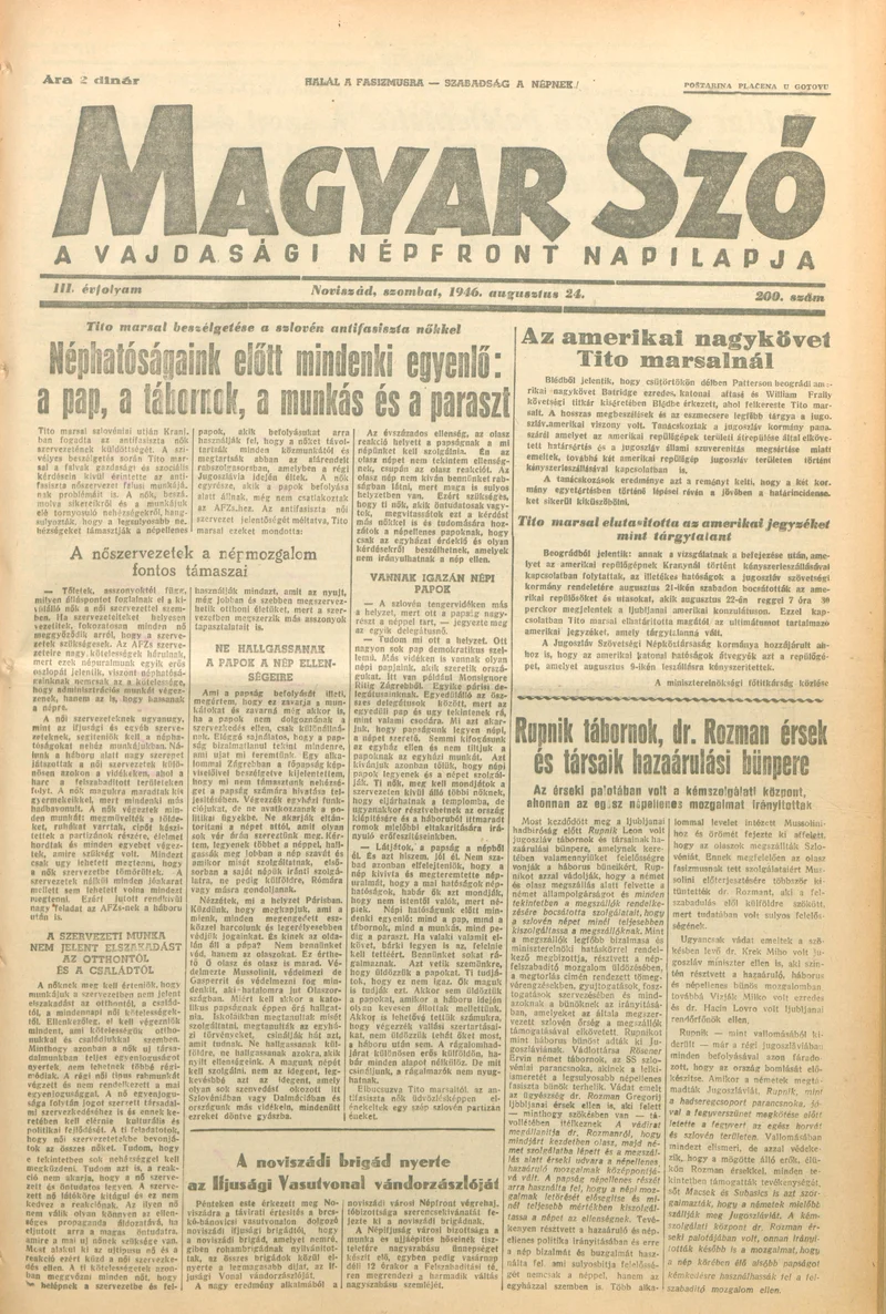 Magyar Szó, 3. évf. 1946. augusztus 24. 200. sz. 1–6. oldal
