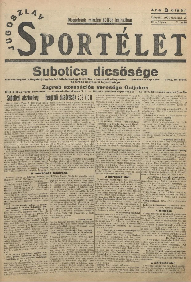 Jugoszláv sportélet, 3. évf. 1924. augusztus 25. 31. sz.