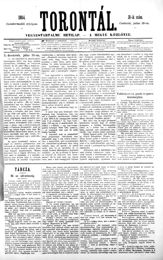 Torontál, 13. évf. 1884. július 31. 31. sz.