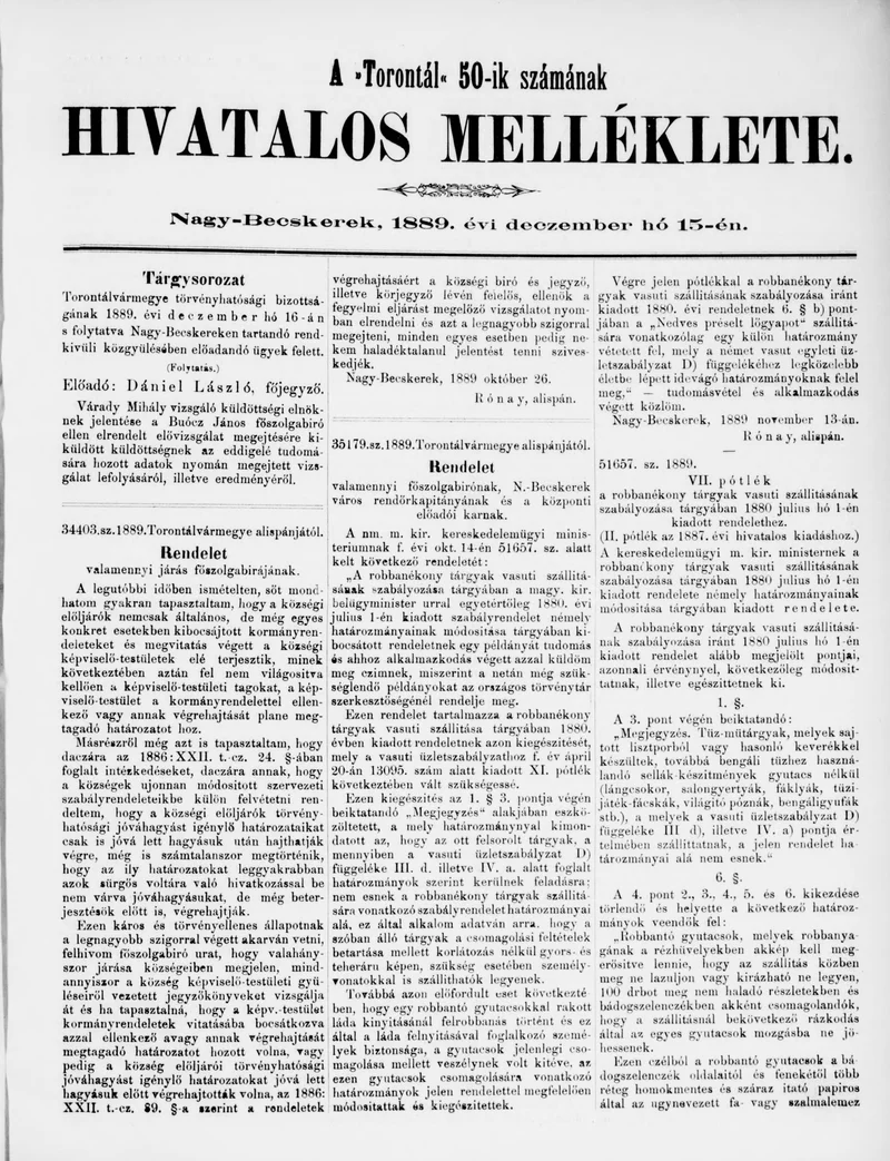 A Totontál  hivatalos melléklete, 2. évf. 1889. december 15. 50. sz.