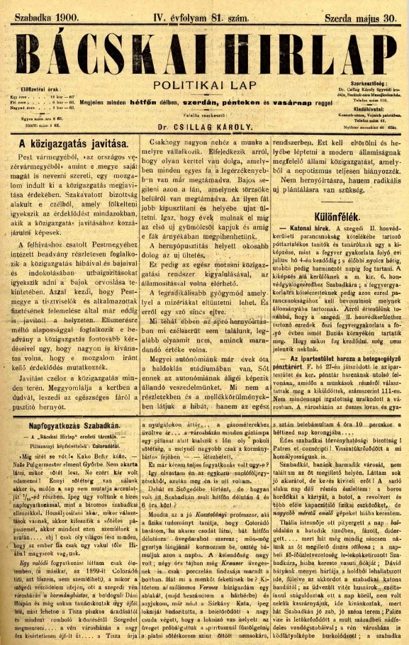 Bácskai Hirlap, 4. évf. 1900. május 30. 81. sz.