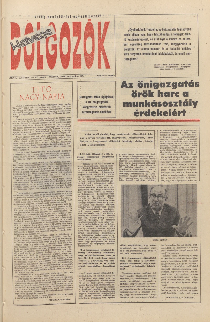 Dolgozók, 34. évf. 1980. november 27. 47. sz.