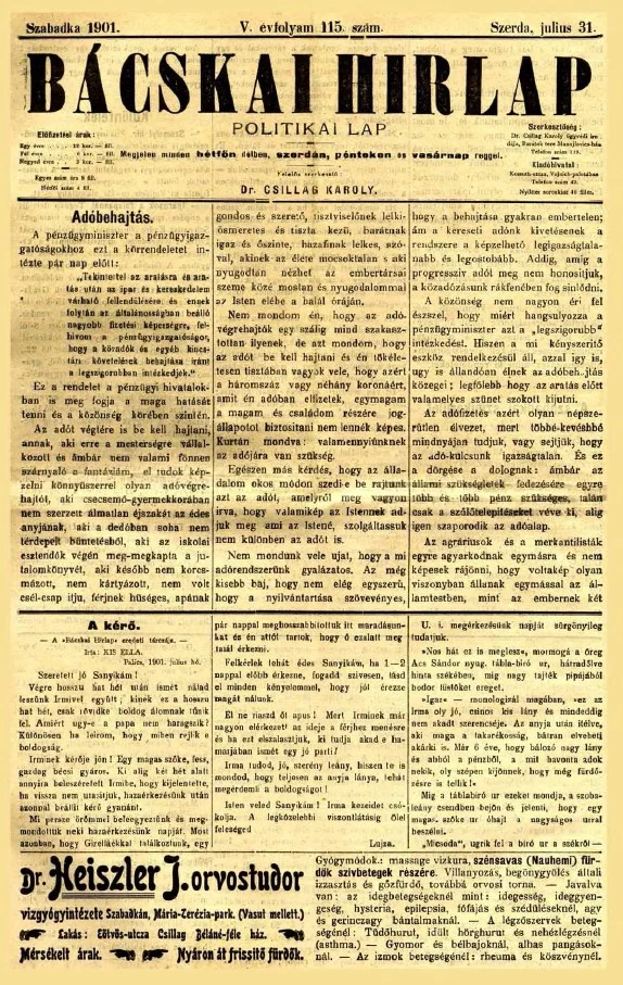 Bácskai Hirlap, 5. évf. 1901. július 31. 115. sz.