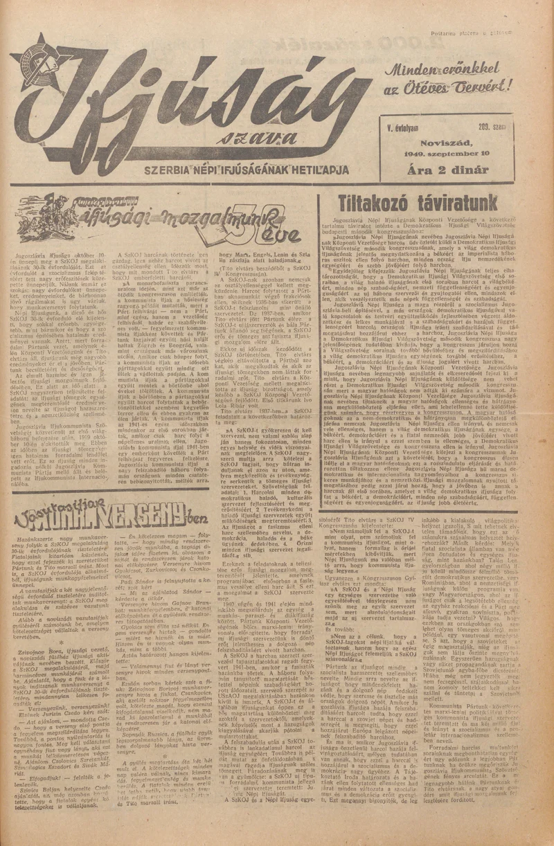 Ifjúság Szava, 5. évf. 1949. szeptember 10. 209. sz.