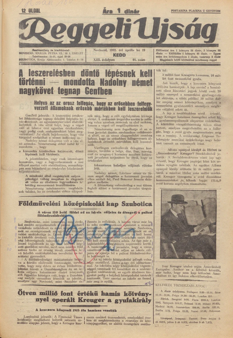 Reggeli Újság, 13. évf. 1932. április 19. 91. sz.