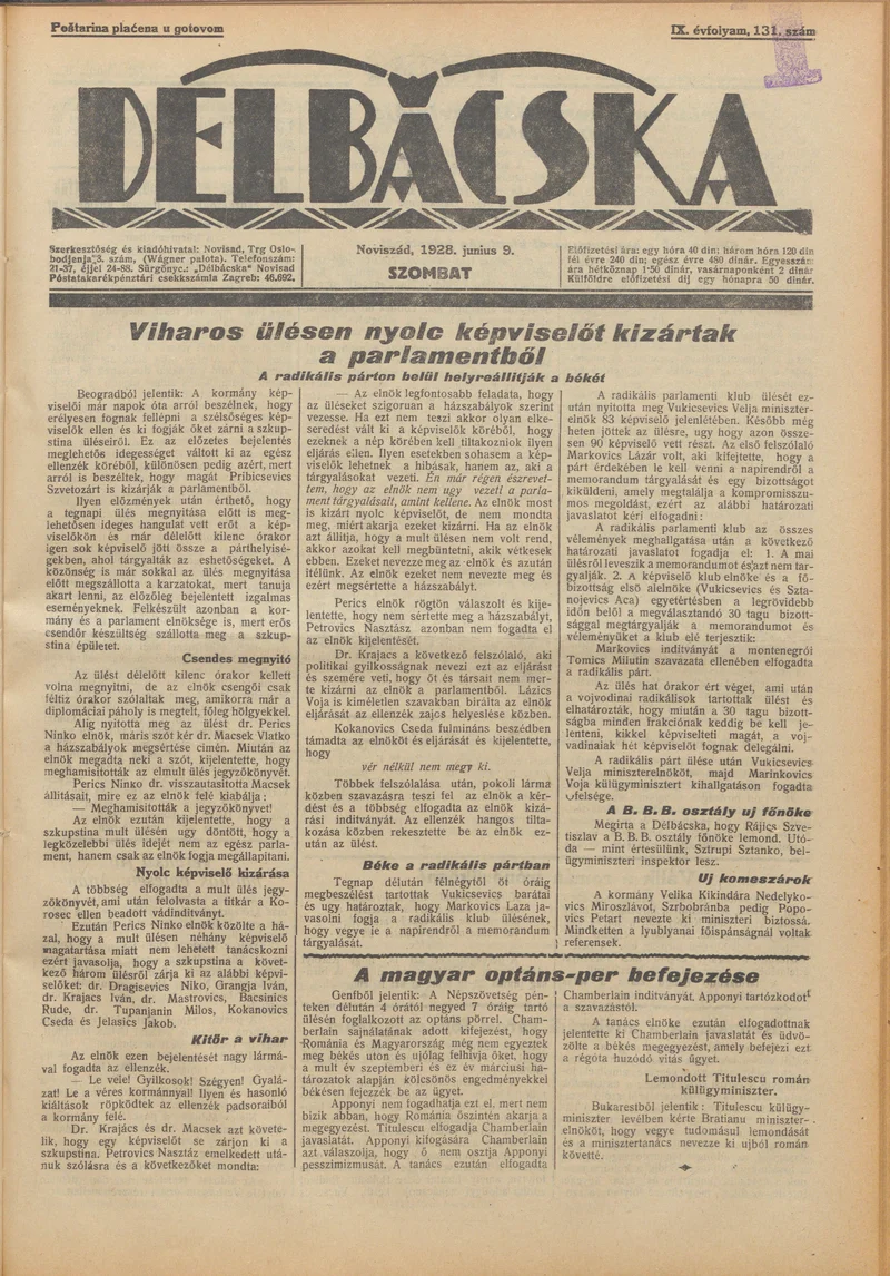 Délbácska, 9. évf. 1928. június 9. 131. sz.
