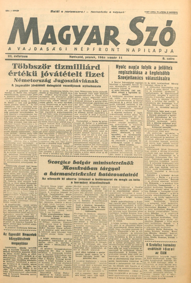 Magyar Szó, 3. évf. 1946. január 11. 8. sz. 1–4. oldal
