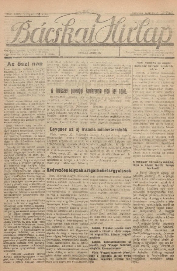 Bácskai Hirlap, 24. évf. 1920. szeptember 28. 159. sz.