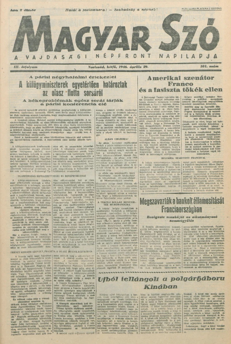 Magyar Szó, 3. évf. 1946. április 29. 101. sz. 1–6. oldal