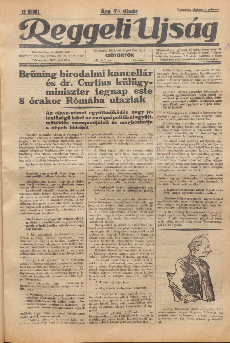 Reggeli Újság, 12. évf. 1931. augusztus 6. 181. sz.
