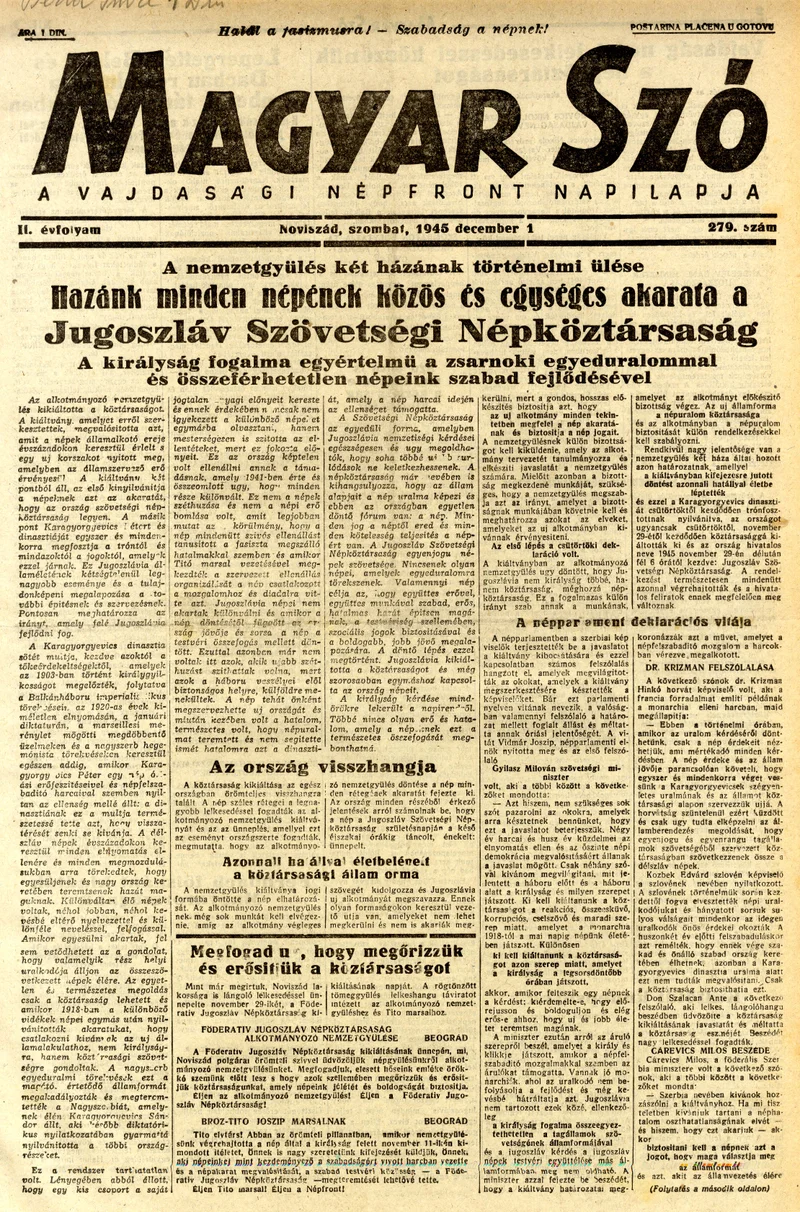 Magyar Szó, 2. évf. 1945. december 1. 279. sz. 1–4. oldal