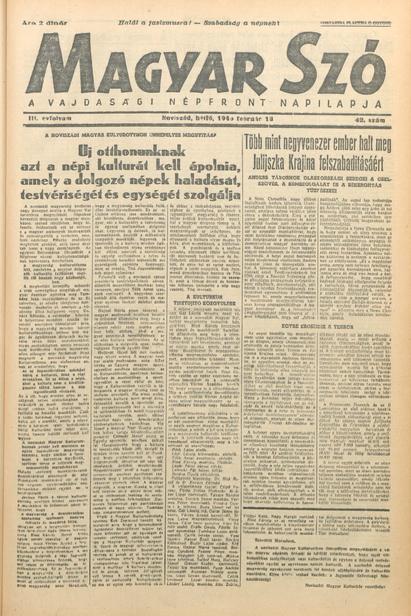 Magyar Szó, 3. évf. 1946. február 18. 42. sz. 1–6. oldal