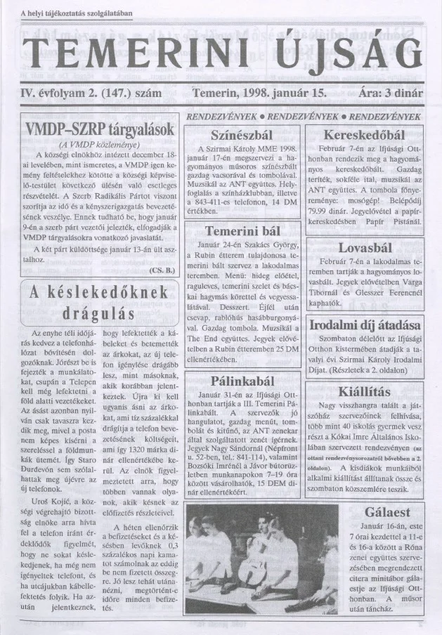 Temerini Újság, 4. évf. 1998. január 15. 2. sz.