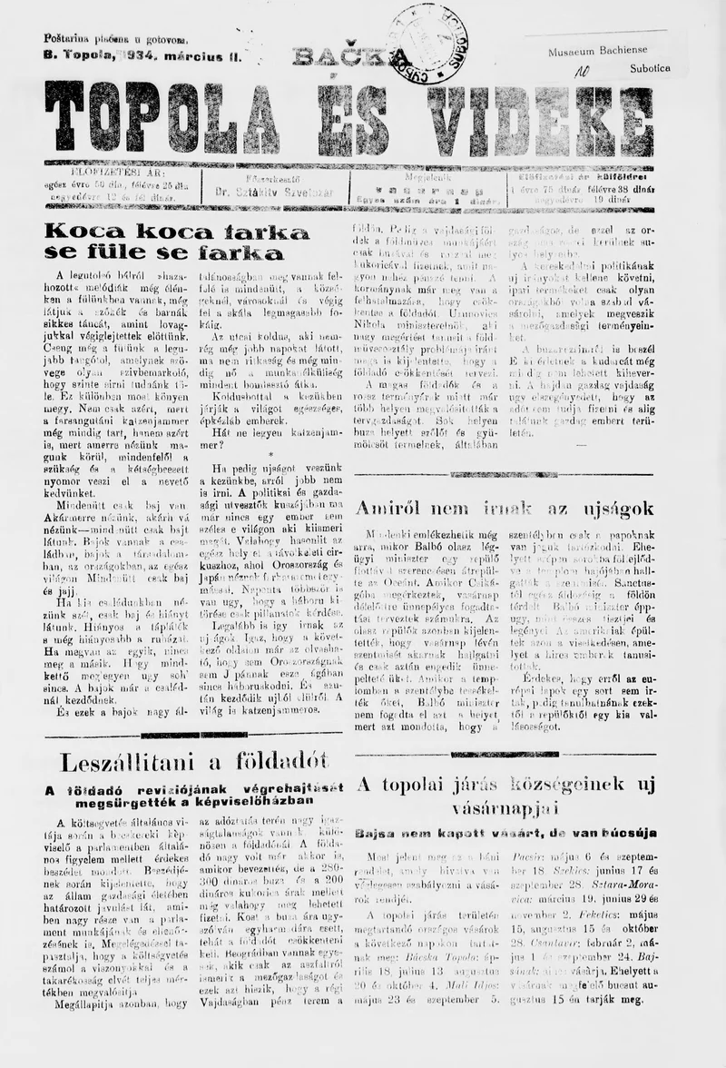Bačka Topola és Vidéke, 11. évf. 1934. március 11. 10. sz.