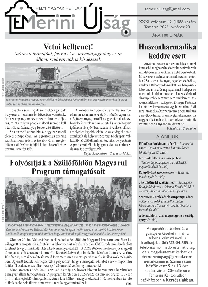 Temerini Újság, 31. évf. 2025. október 23. 42. sz.