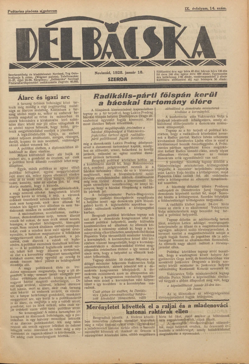 Délbácska, 9. évf. 1928. január 18. 14. sz.