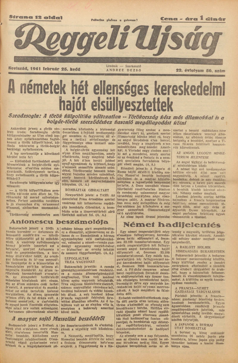 Reggeli Újság, 22. évf. 1941. február 25. 56. sz.