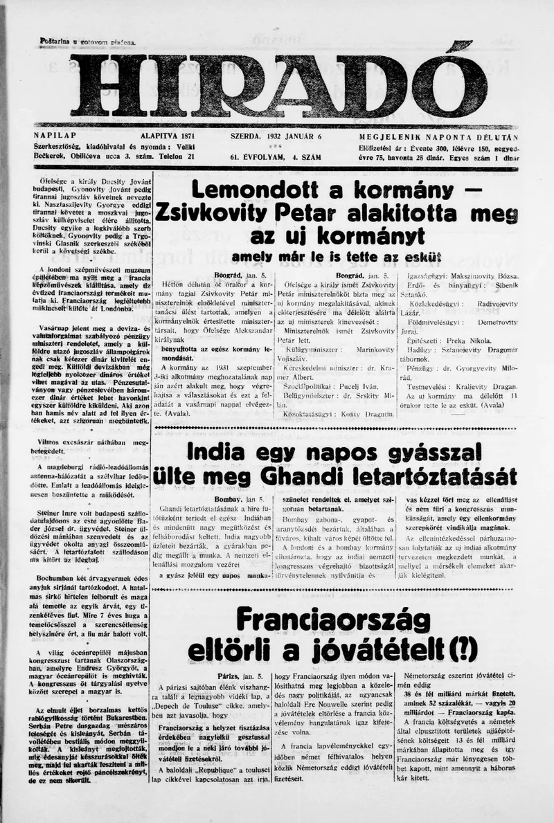 Híradó, 61. évf. 1932. január 6. 4. sz.
