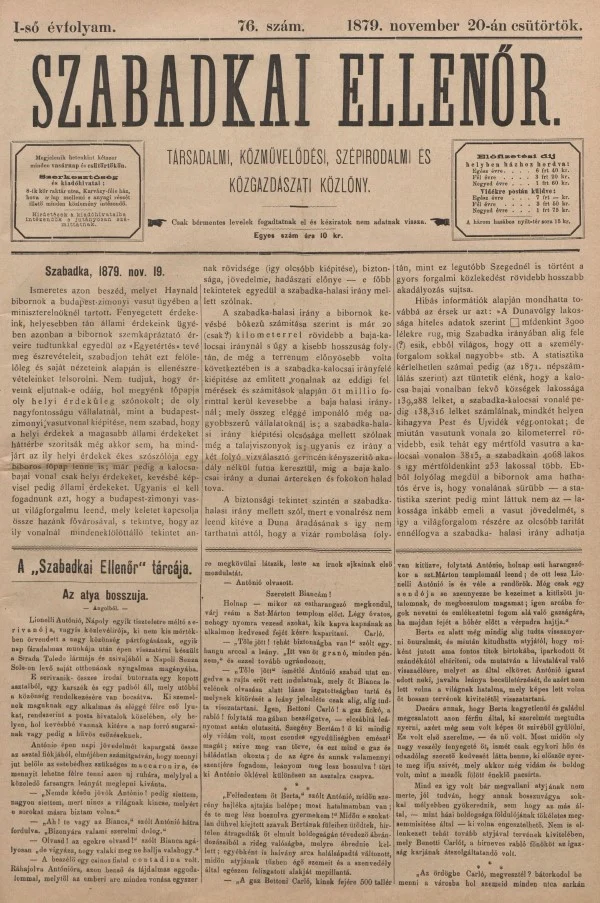 Szabadkai Ellenőr, 1. évf. 1879. november 20. 76. sz.