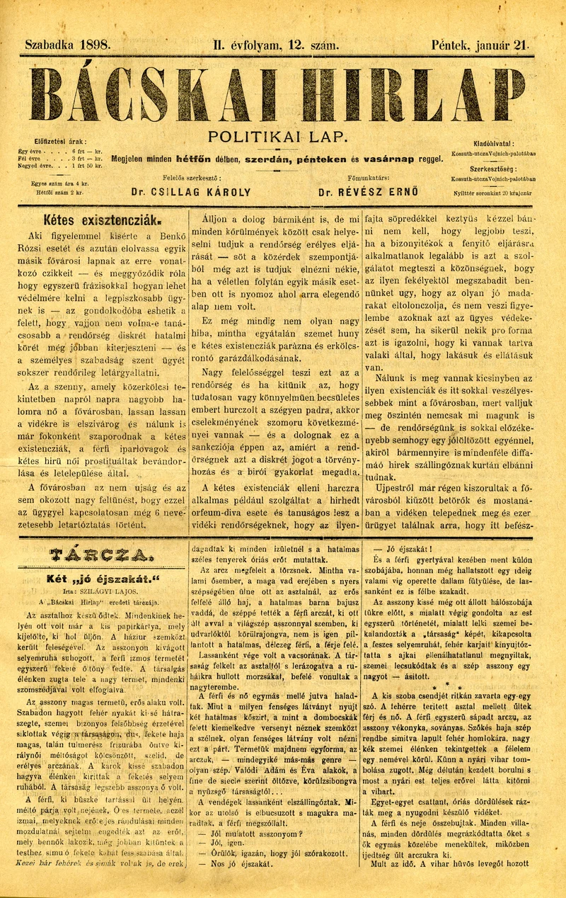 Bácskai Hirlap, 2. évf. 1898. január 21. 12. sz. 1–4. oldal
