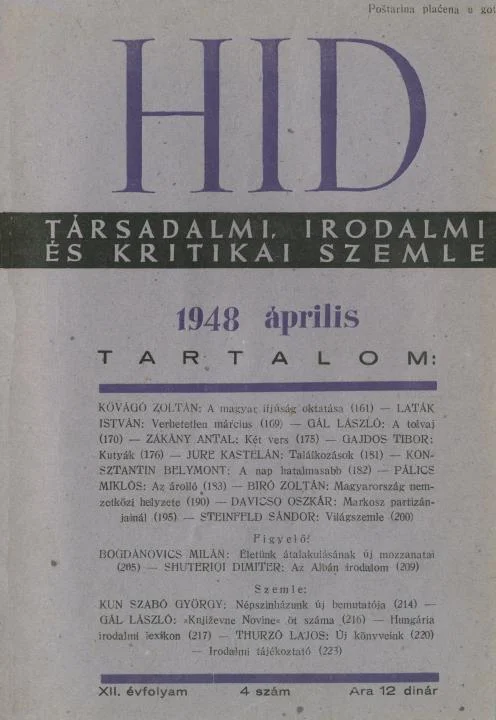 Híd, 12. évf. 1948. április. 4. sz. 163–224. oldal