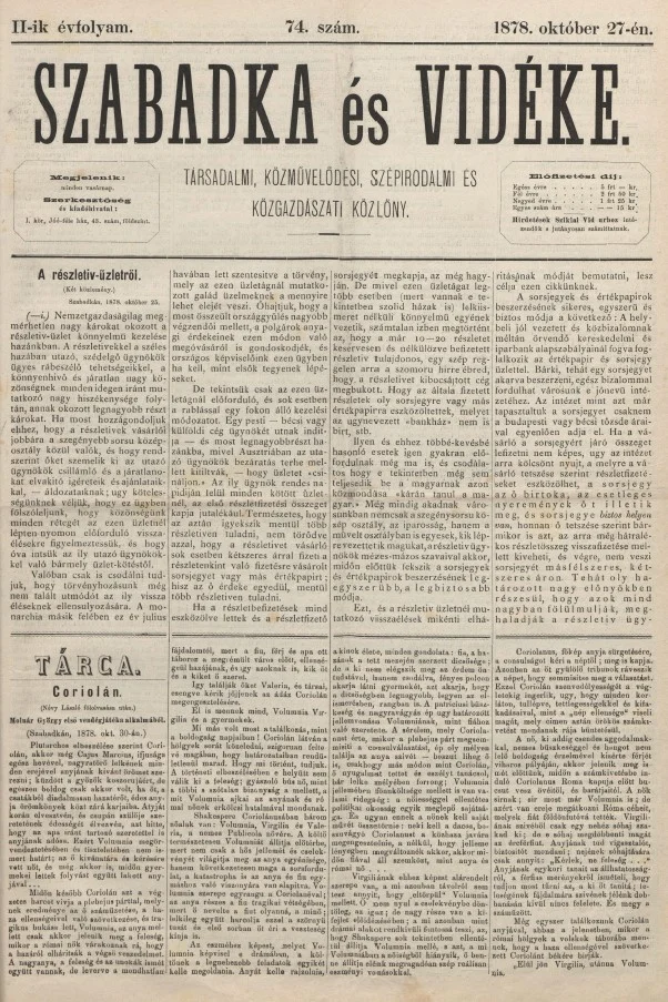 Szabadka és vidéke, 2. évf. 1878. október 27. 74. sz.
