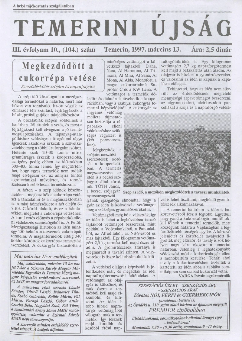 Temerini Újság, 3. évf. 1997. március 13. 10. sz.
