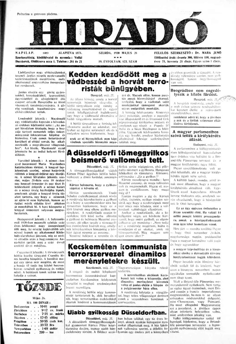 Híradó, 59. évf. 1930. május 28. 123. sz.