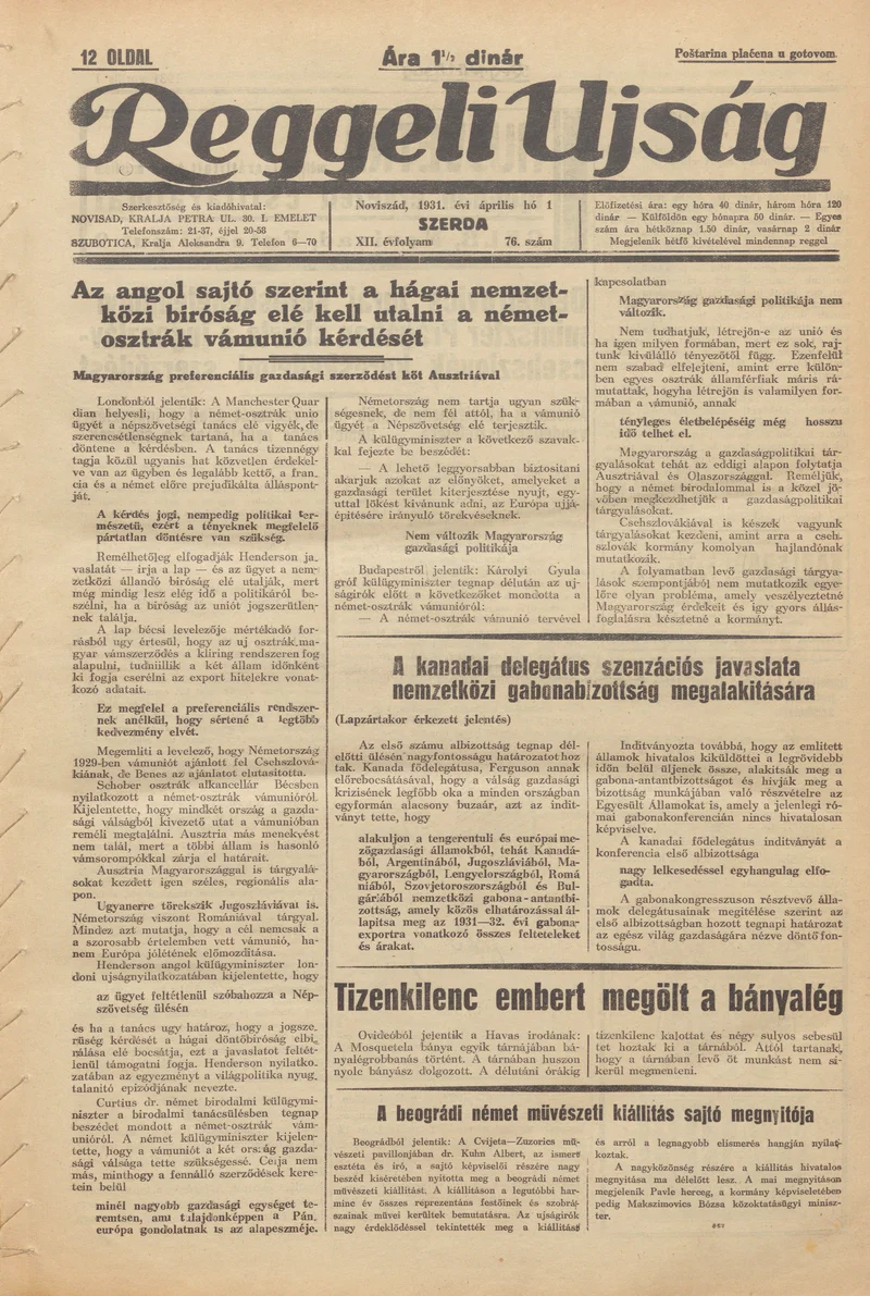 Reggeli Újság, 12. évf. 1931. április 1. 76. sz.