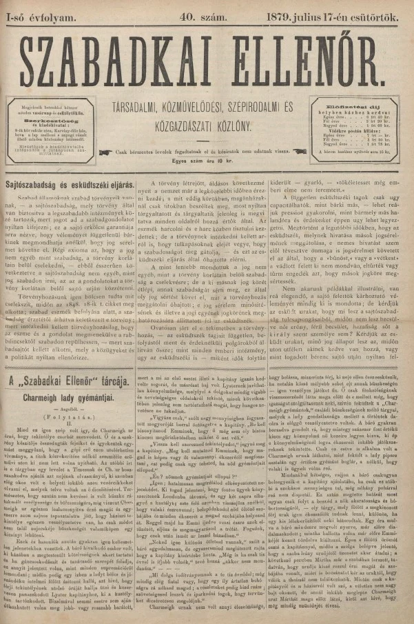 Szabadkai Ellenőr, 1. évf. 1879. július 17. 40. sz.