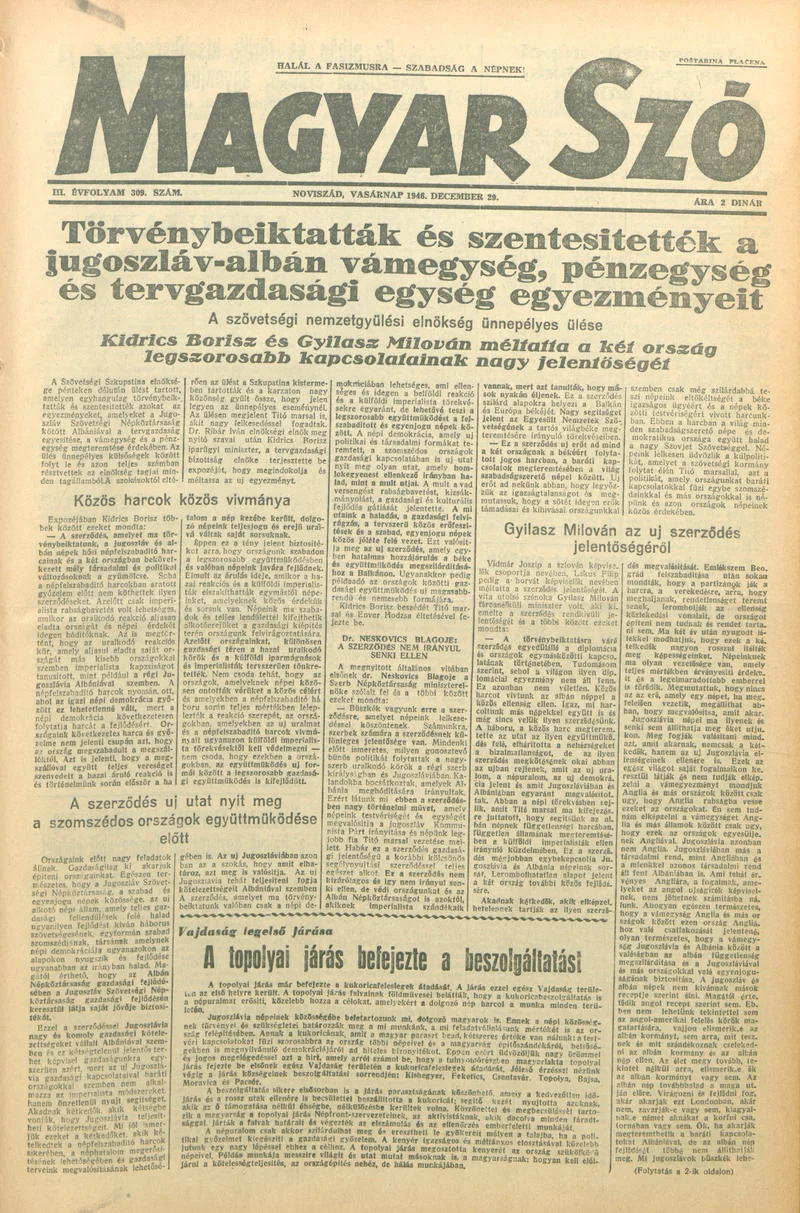 Magyar Szó, 3. évf. 1946. december 29. 309. sz. 1–8. oldal