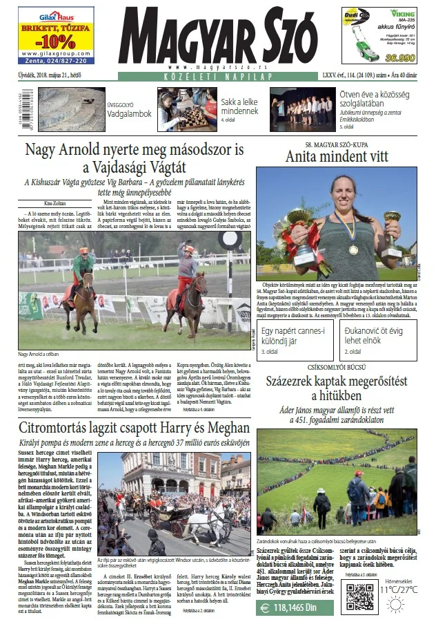 Magyar Szó, 75. évf. 2018. május 21. 114. sz. 1–20. oldal