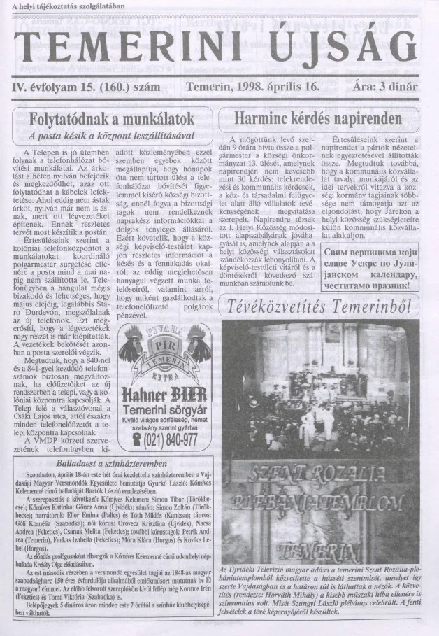 Temerini Újság, 4. évf. 1998. április 16. 15. sz.