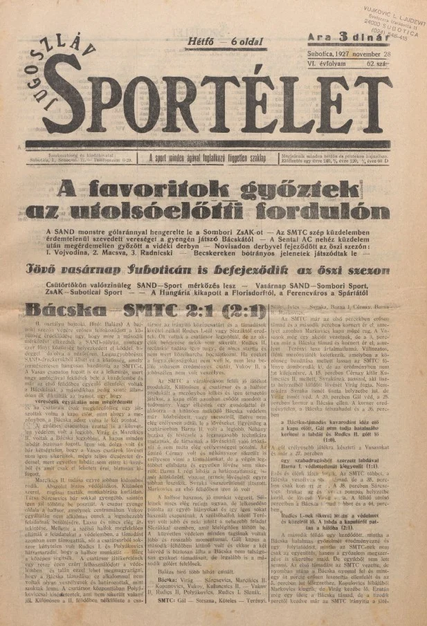 Jugoszláv sportélet, 6. évf. 1927. november 28. 62. sz.