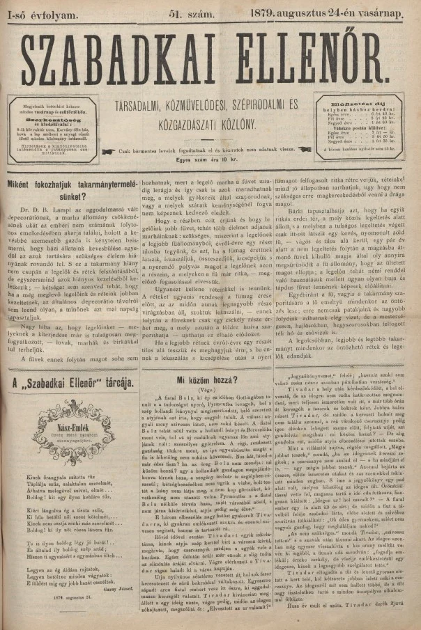 Szabadkai Ellenőr, 1. évf. 1879. augusztus 24. 51. sz.
