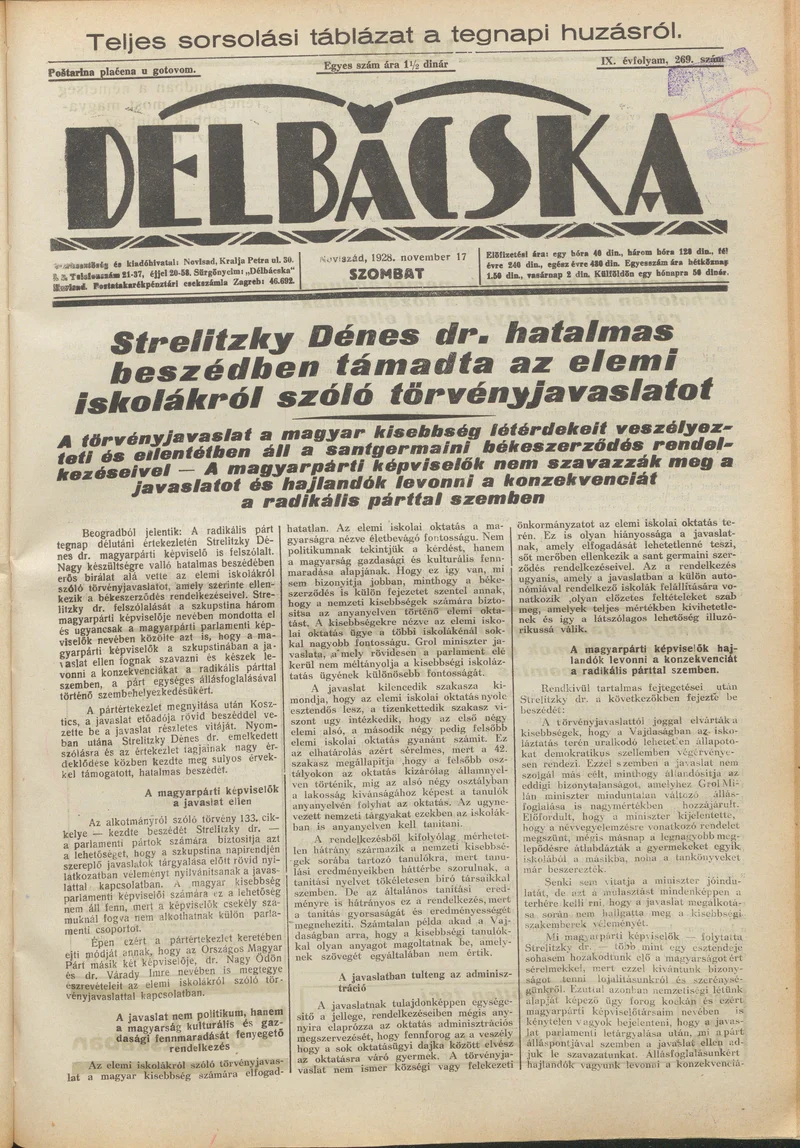 Délbácska, 9. évf. 1928. november 17. 269. sz.